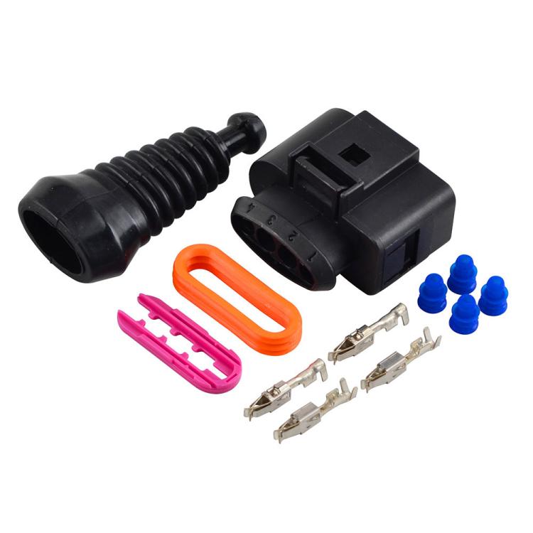 Ignition coil connector repair kit: black boots/connectors, terminals, blue seals, orange & pink clips