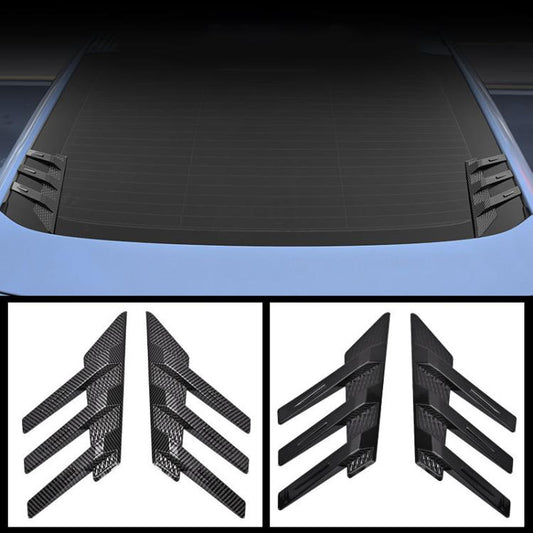 1 Pair Car Rear Windshield Air Cent Shark Fin Decorative Sticker, Carbon Pattern, Bright Black