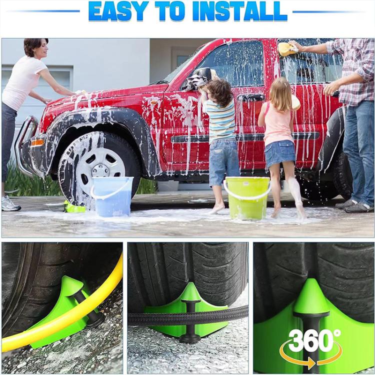 360° anti-pinch tire hose roller, shown in green and yellow on tire