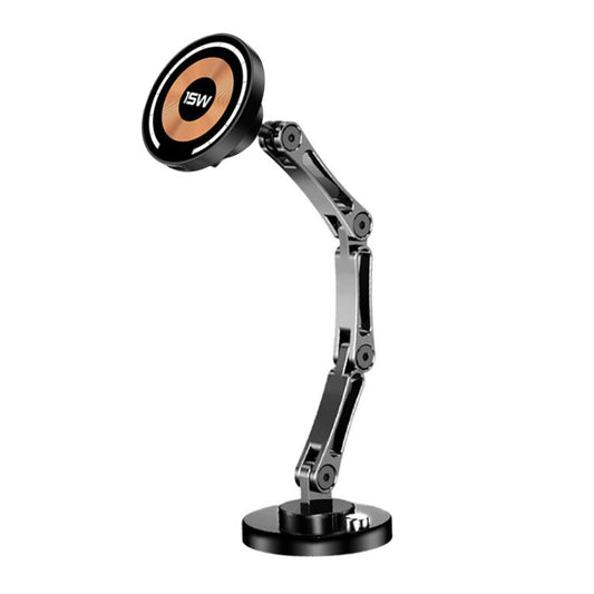 15W magnetic wireless car charger with folding arm and round base