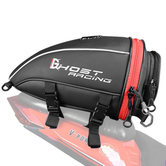 GHOST RACING GR-CWB06 PU Leather Motorcycle Tail Bag Rear Seat Travel Bag Backpack
