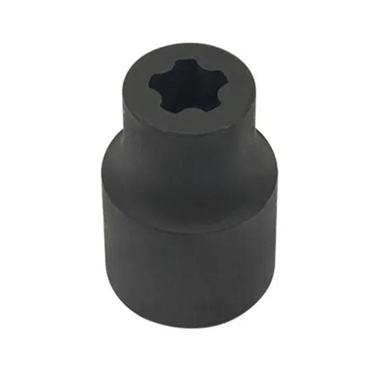 Black battery cover screw removal socket tool with star-shaped drive recess