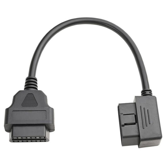 OBD2 adapter cable with compact 16-pin male and female plugs, black