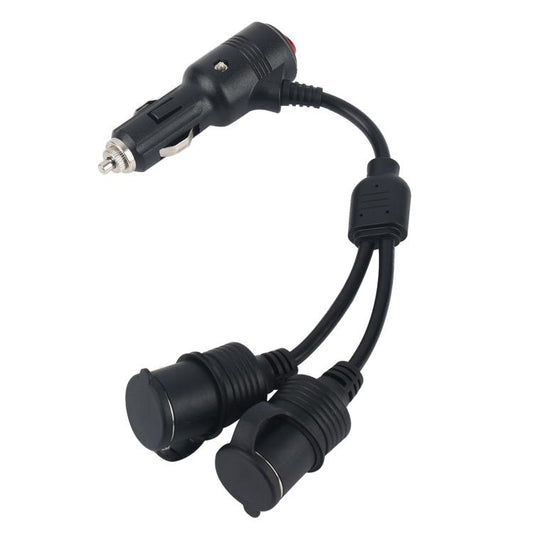 Car cigarette lighter extension cable with dual plugs and inline switch, 0.2m