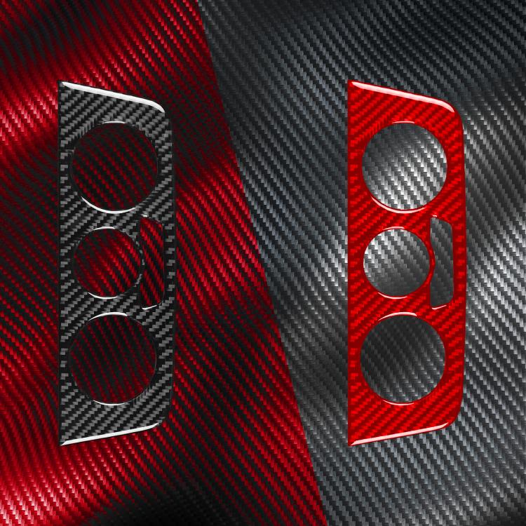 Set of carbon fiber switch panel stickers with circular cutouts in black and red trims
