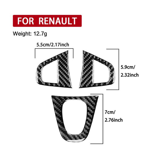 3-piece carbon fiber steering wheel button sticker set, black, triangular trims