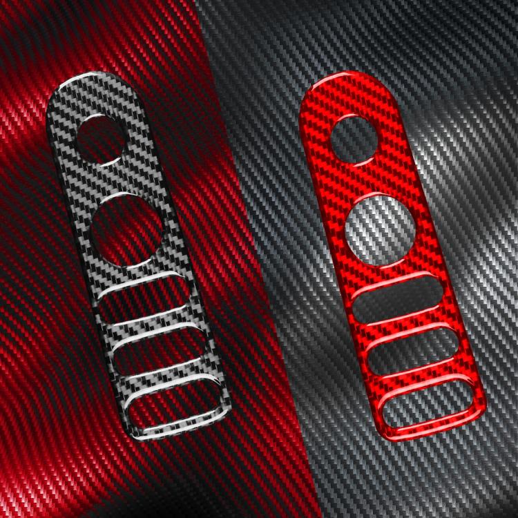 Rear mirror adjustment switch frame stickers, carbon-fiber pattern pair in black and red finishes