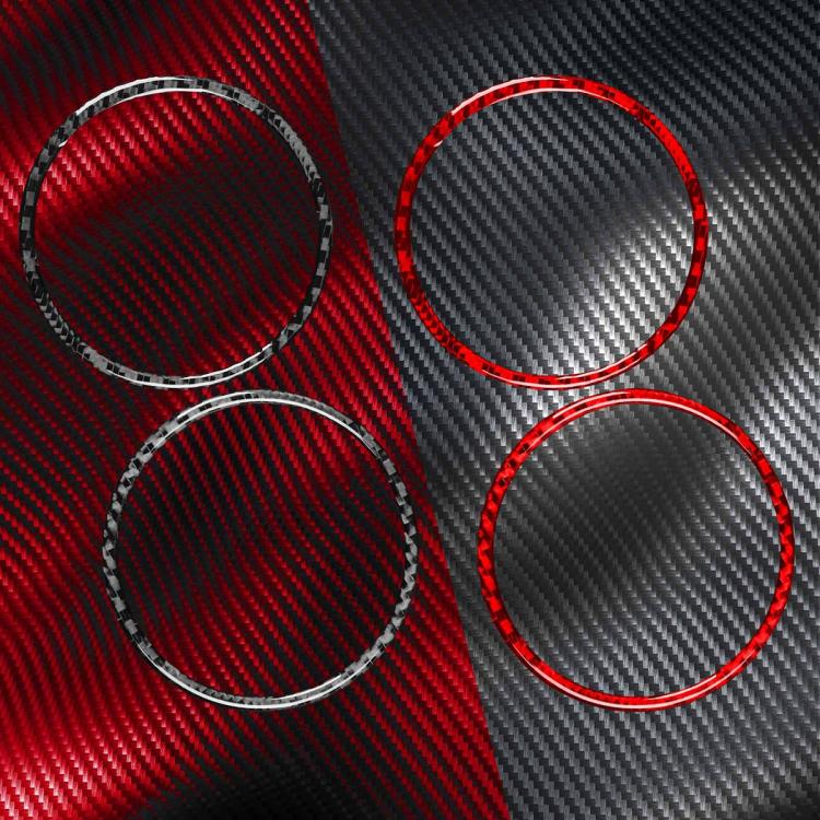 Carbon fiber AC vent ring stickers with red edge accents, circular set