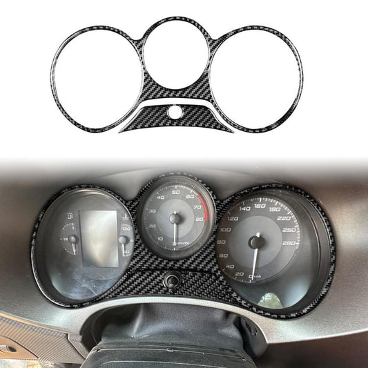 Carbon fiber speedometer surround panel stickers, 3 circular cutouts with black trim