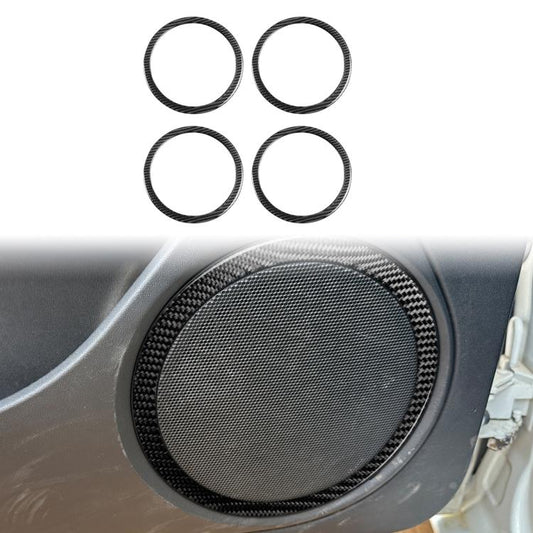 4-pack carbon fiber door horn ring stickers with black textured edge, round fitment