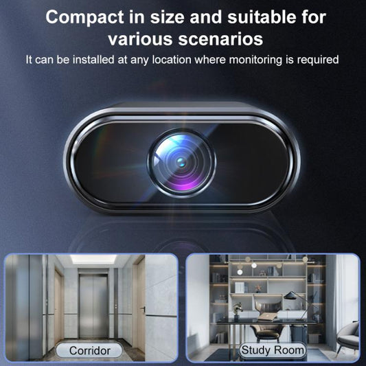 Mini smart WiFi camera front with wide-angle lens in dark metal housing