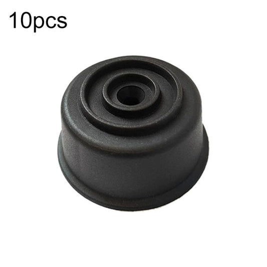 Black plastic furniture support foot with wide round base and central hole