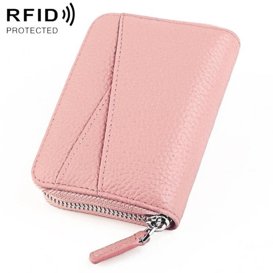 KB23 RFID Accordion Multi-card Slot Genuine Leather Zipper Card Bag