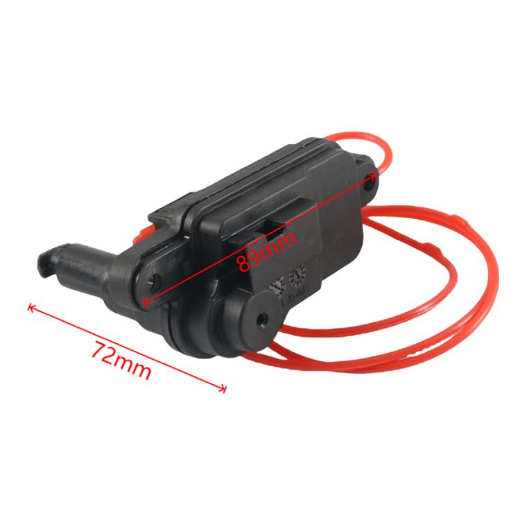 Fuel tank door lock actuator with red wires; size 72mm x 89mm (as shown)