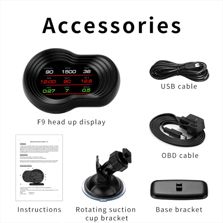 F9 OBD2 + GPS Mode Car HUD Head-up Display Speed / Water Temperature / Voltage Display, F9 OBD2 GPS