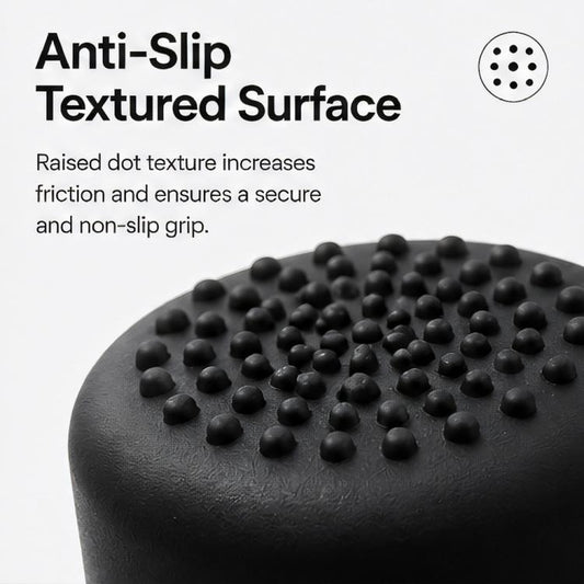 Black silicone thumb grip cap with raised dot anti-slip texture