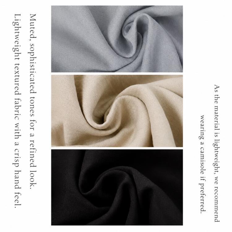Shirt dress fabric swatches: gray, beige, and black texture close-up
