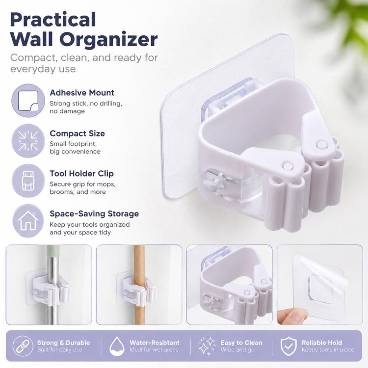 No-drill Suction Cup Bathroom Wall Mount Hook Mop Holder 4pcs, White 4pcs