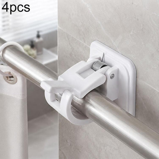 Set of 4 drill-free curtain rod hooks with white clips and silver support rod