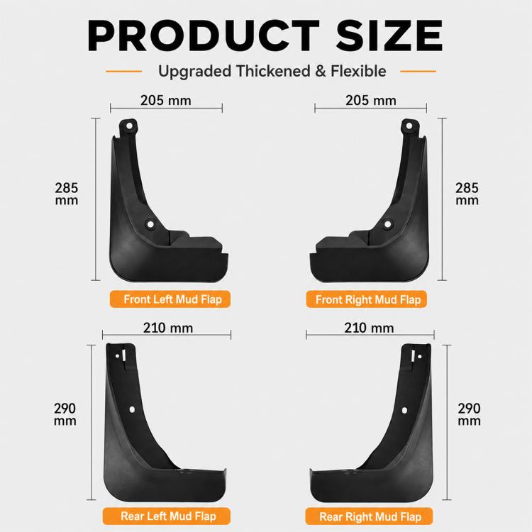 Set of 4 black car splash flaps for front and rear wheels
