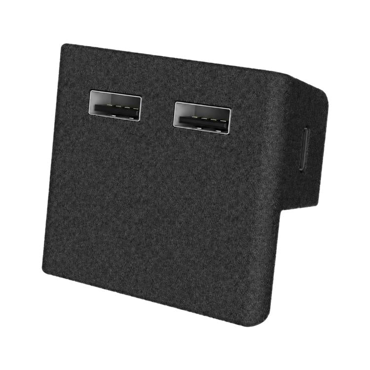 Black docking station panel with two USB ports and side cable connector