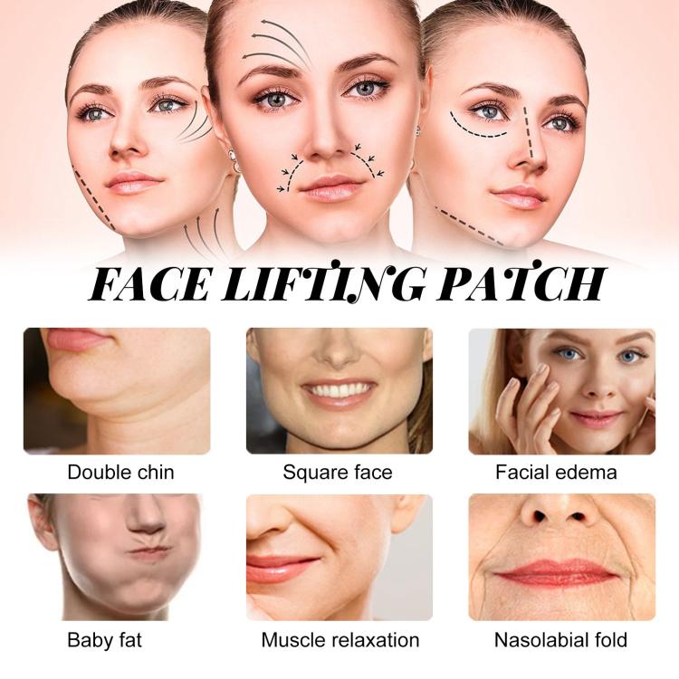 Face lifting patch collage showing different face areas with dotted patch placement