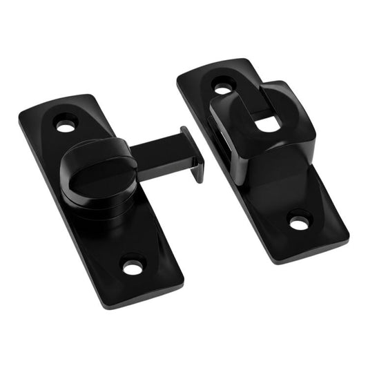 Black 360-degree rotating door and window security latch lock, two-piece set