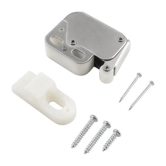 Chrome cabinet door push latch with handle-free touch catch and mounting screws