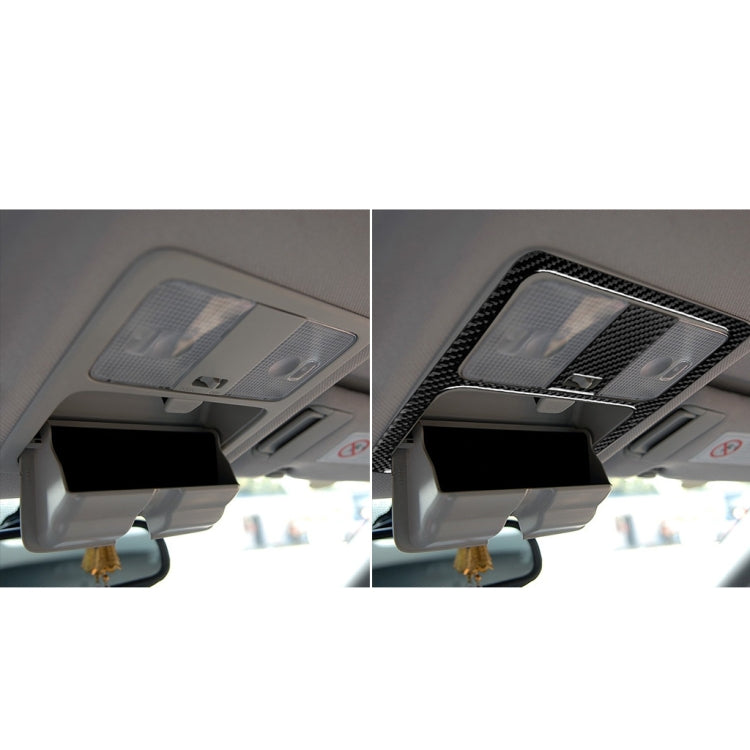 Reading light trim sticker showing before and after installation with carbon fiber finish