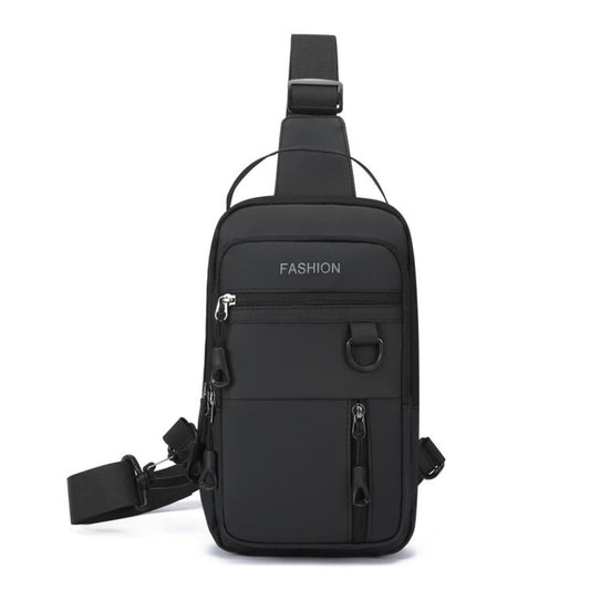 Black men crossbody chest bag with top carry strap and front zip pocket