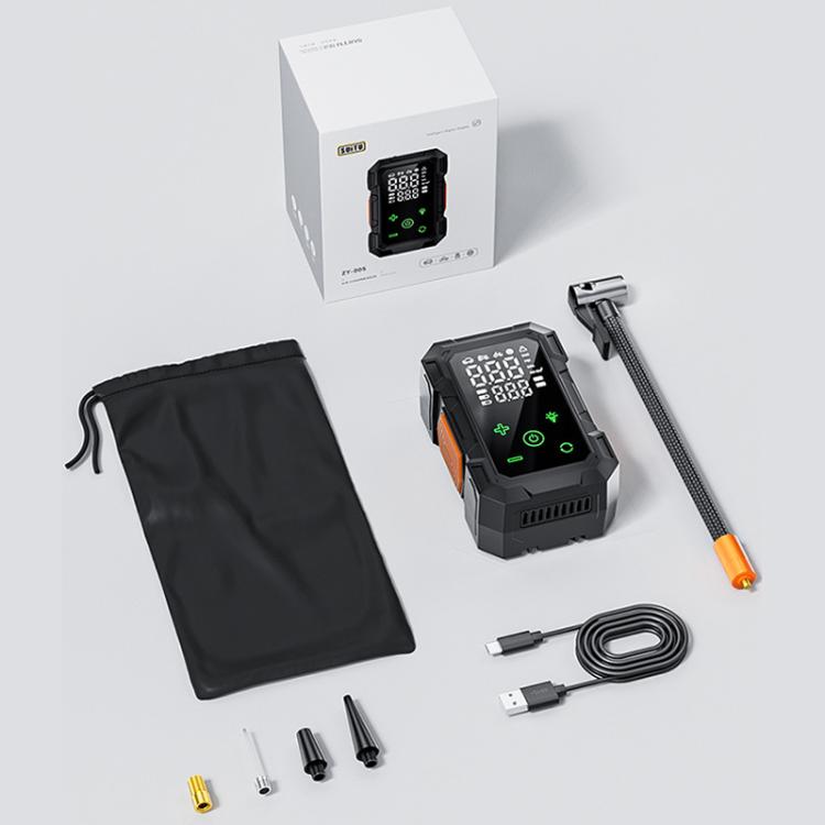 SUITU electric tire inflator kit with dual-screen unit, cables, nozzles, and pouch