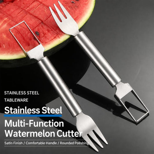 Stainless steel watermelon cutter divider with fork prongs and rectangular cutting guide