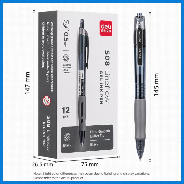 12 PCS/Set Deli S08 Smooth-writing 0.5mm Tip Retractable Gel Pen