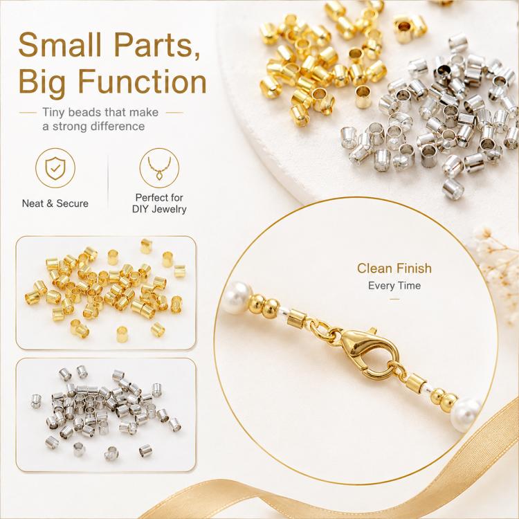 Gold and silver tone positioning tube separator clip beads, small metal parts set