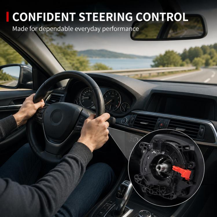 Clock spring spiral cable module shown installed behind steering wheel hub