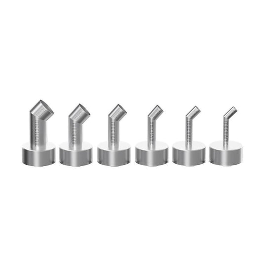 6-piece hot air gun nozzle set with curved and straight mouth tips in metal finish