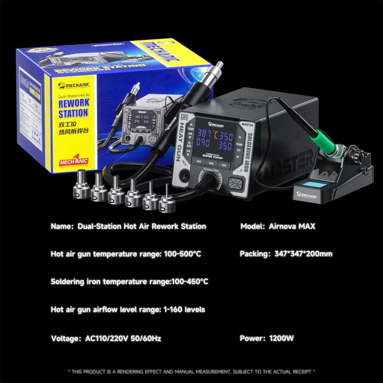 MECHANIC dual-station hot air rework station kit with hot air gun, handles, and accessories