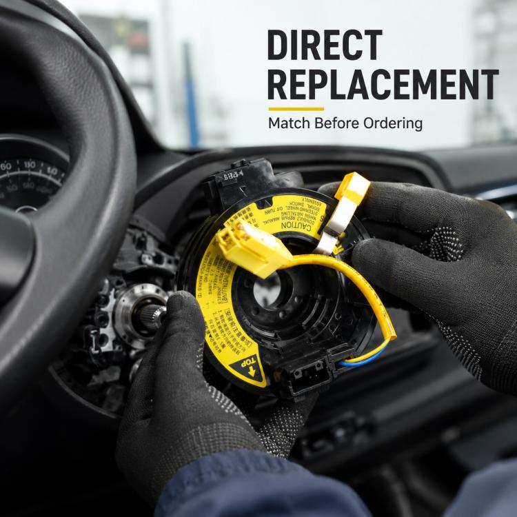 Steering wheel clock spring replacement part, yellow wiring and black connector housing