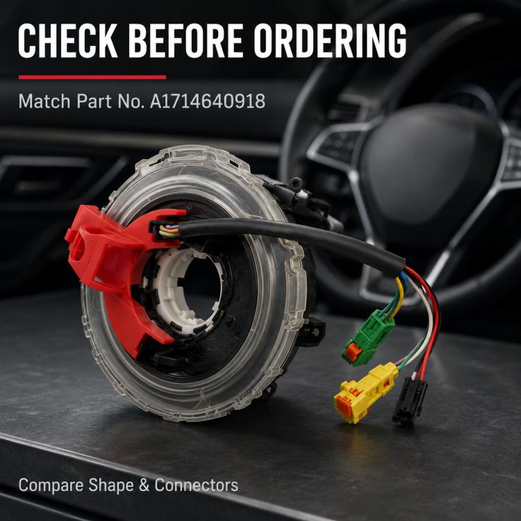 Steering wheel clock spring spiral cable installed area with red lock and connector harness