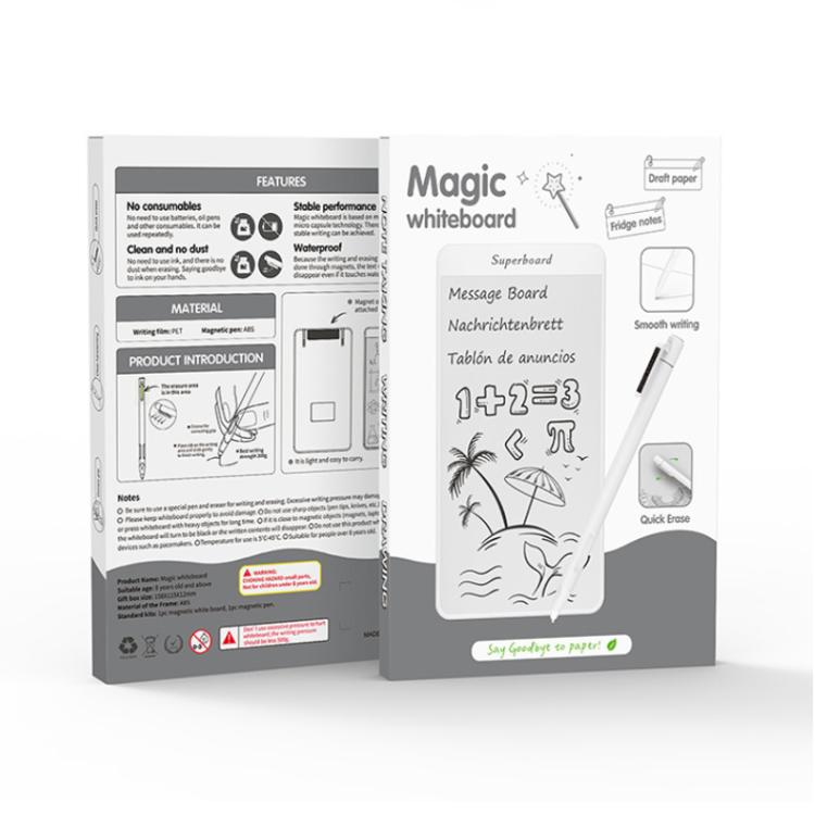 5.5-inch paperless whiteboard product packaging with tablet and stylus