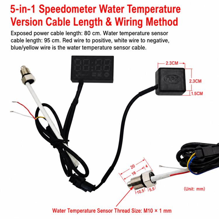 5-in-1 speedometer water temperature version wiring harness with temperature sensor