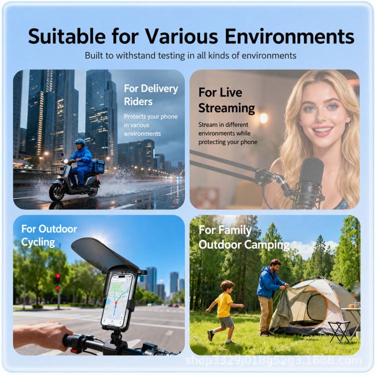 Motorcycle / Bike Navigation Phone Holder with Sunshade, Handlebar, Rearview Mirror, Drawstring