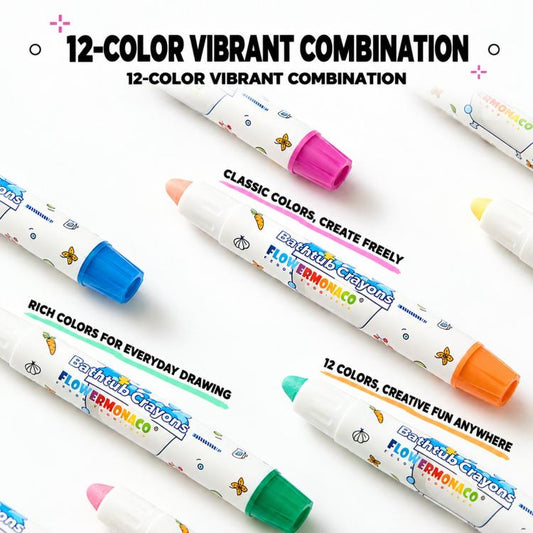 Flower Monaco Children Bathroom Smooth Painting Crayons Glass Crayons, 12 Colors