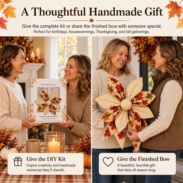 Quilted bow sewing kit gift set with packaged kit and finished bow for gifting