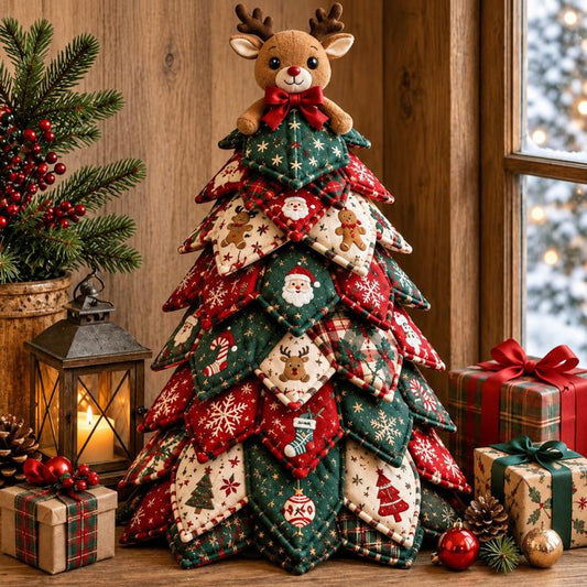 DIY Fabric Quilted Tree Sewing Craft Kit, Santa Claus A, Christmas Reindeer, Snowman, Sprite, Free-spirited Style, Autumn Harvest, Halloween, Thanksgiving, Back-to-school Season, Ghost House, Ghost Hat, Witch hat, Pumpkin, Candy Corn, Black Cat
