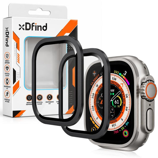 xDfind 2PCS Titanium Alloy Frame Integrated 9H Tempered Glass Watch Film, For Apple Watch Ultra 4 / 3 / 2 / 1 49mm