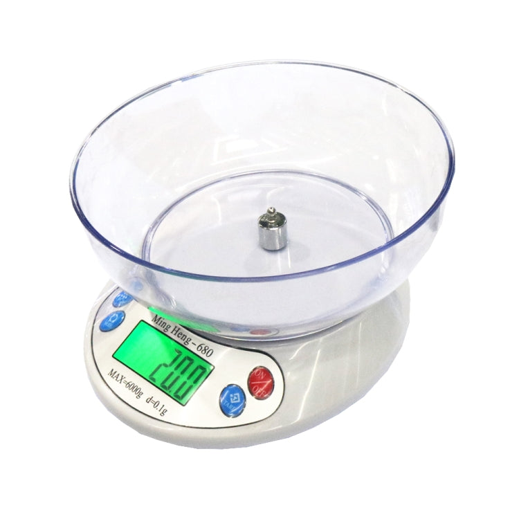 Digital kitchen scale with glass weighing bowl and LCD screen; MAX 6000g, d 0.1g