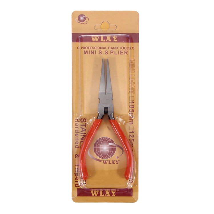 WLXY packaged flat-nose pliers with orange handles on a blister card