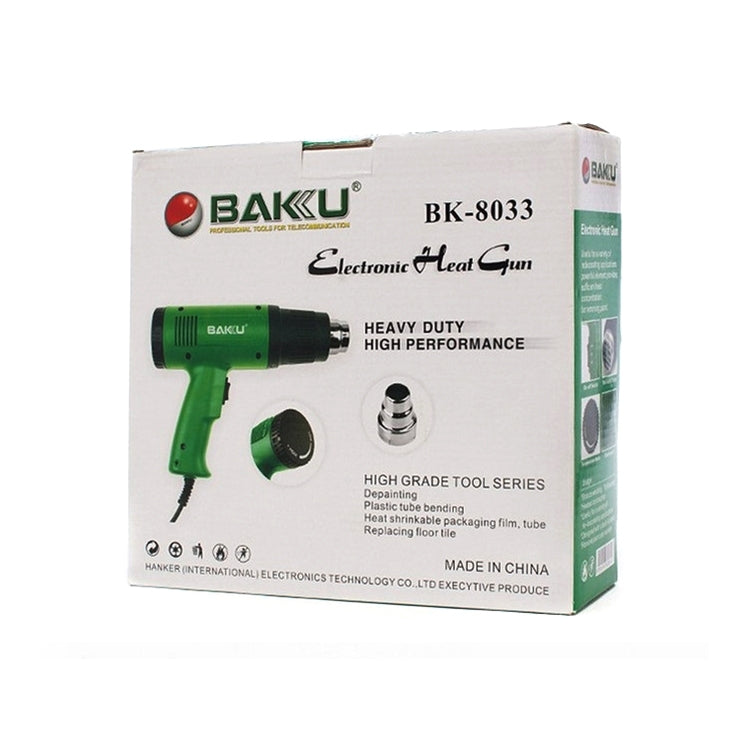 BAKU BK-8033 electronic heat gun retail box with product photo, green and white