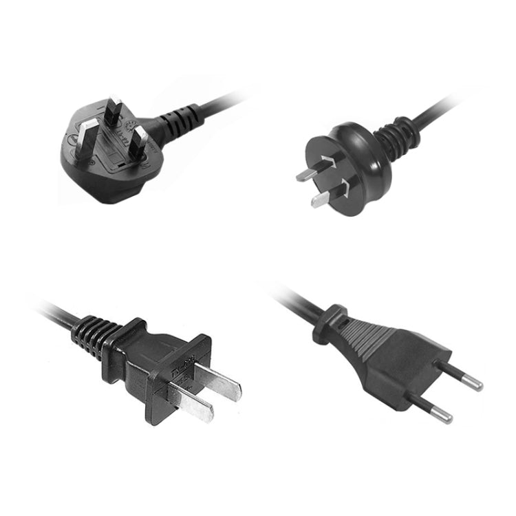 Power cord plug set with black molded AC connectors and three-prong plug